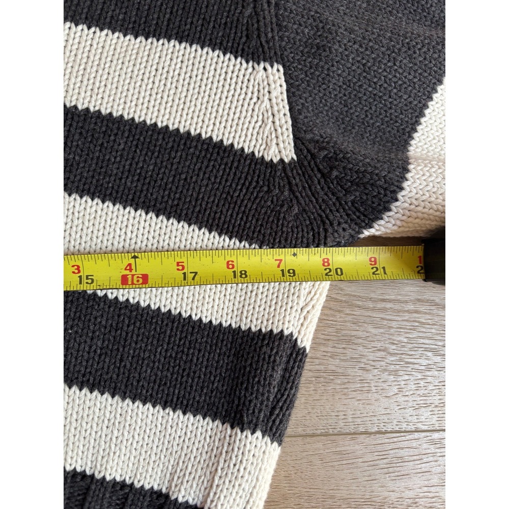 Quince Organic Cotton Striped Polo Sweater Charcoal Ivory XS Cropped V-Neck - Picture 9 of 10